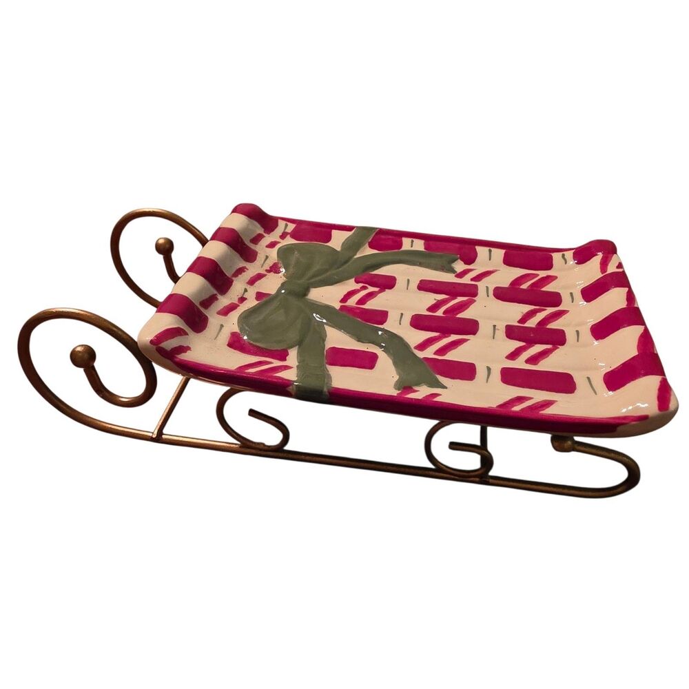 NANTUCKET HOME Christmas Holiday Sled Candy Tabletop Ceramic Serving Dish Snack